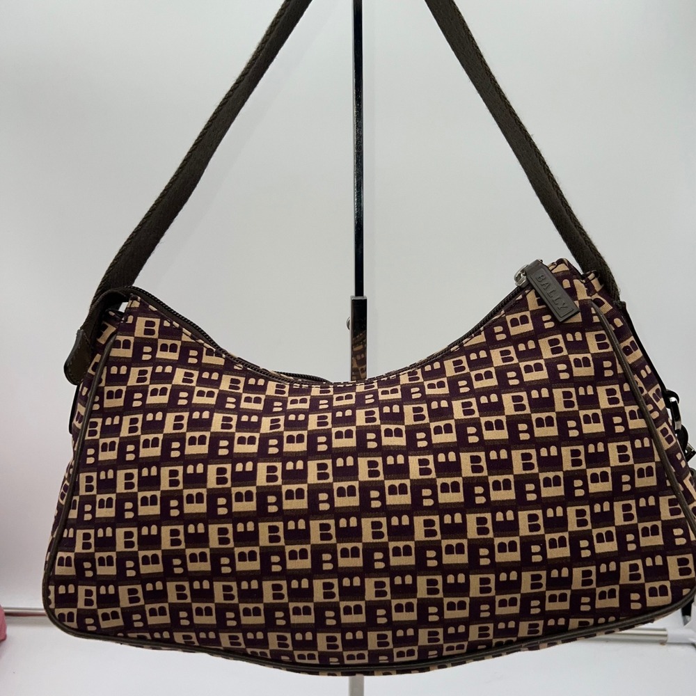 Bally Vintage Monogram Shoulder Bag Y2K Designer Purse Italian Leather - Picture 6 of 16
